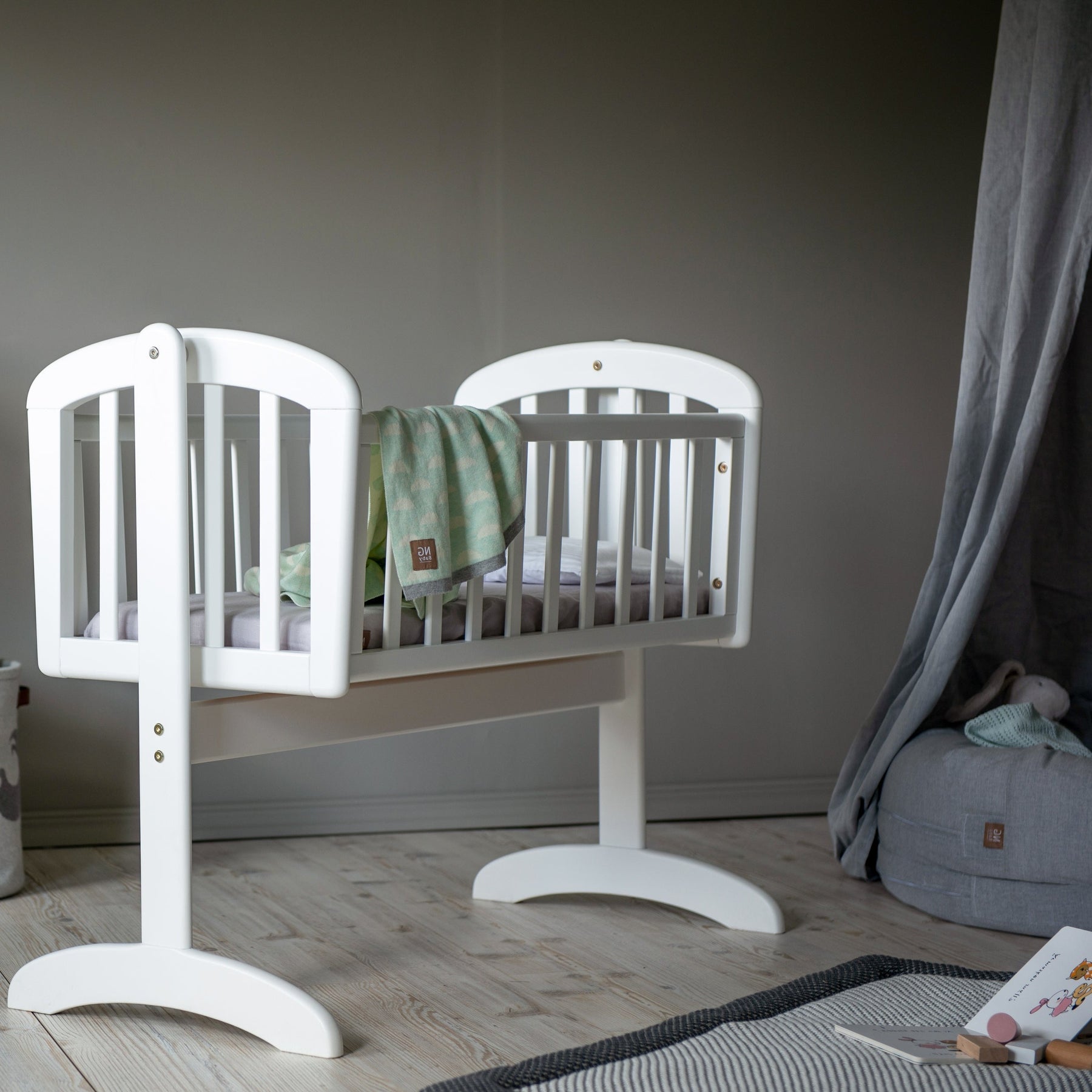 Grey sales swinging crib
